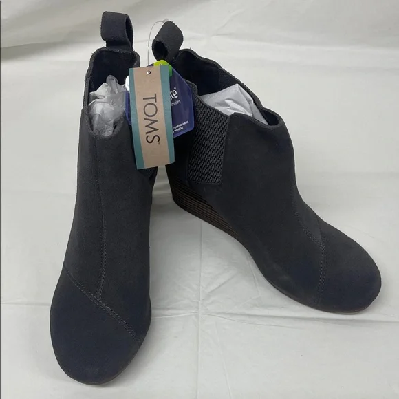 TOMS Charcoal Suede Wedge Booties - Picture 2 of 12